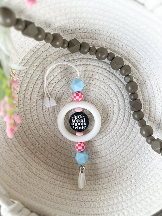 James and Jane Co Anti-Social Mom's Club (Pink/Blue) Car CharmCute Hand Made Car Charm  Rearview Mirror Ornament