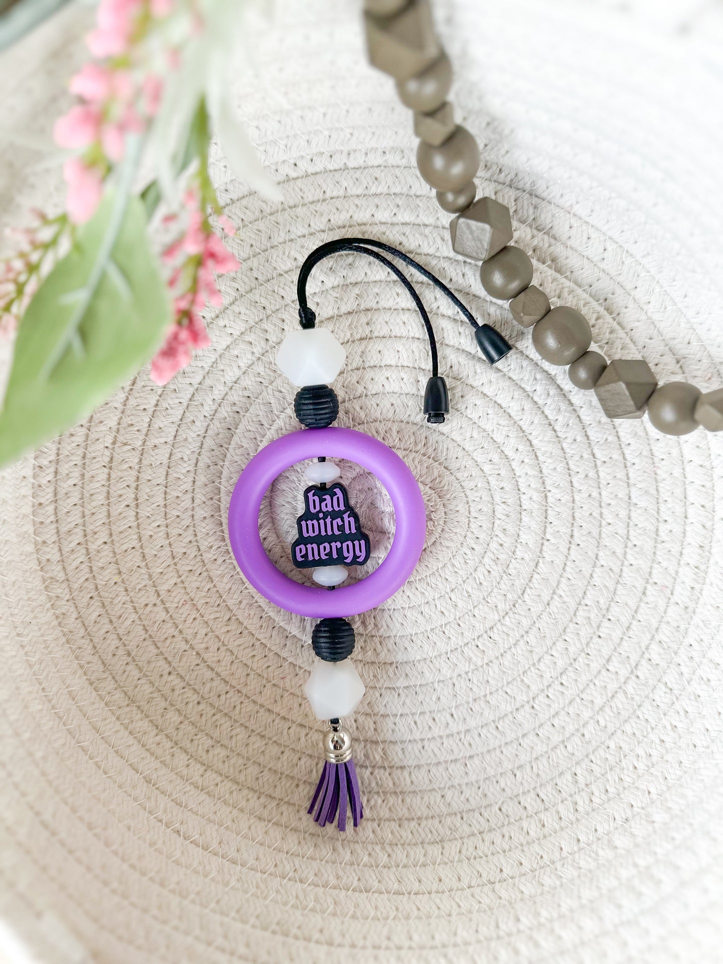 James and Jane Co Bad Witch Energy (Purple) Car CharmCute Hand Made Car Charm Rearview Mirror Ornament