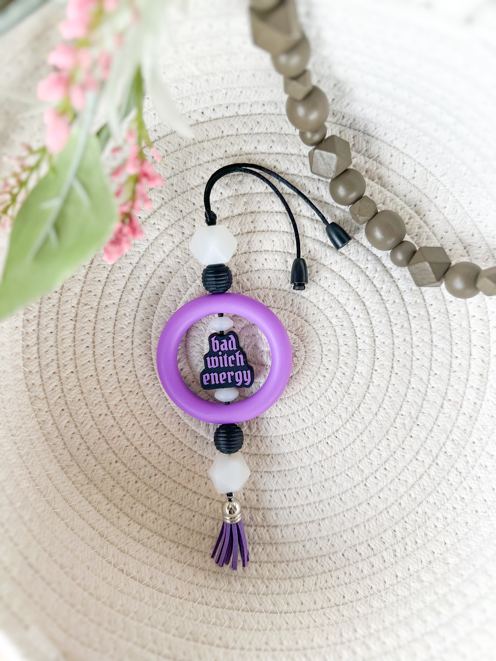James and Jane Co Bad Witch Energy (Purple) Car CharmCute Hand Made Car Charm Rearview Mirror Ornament