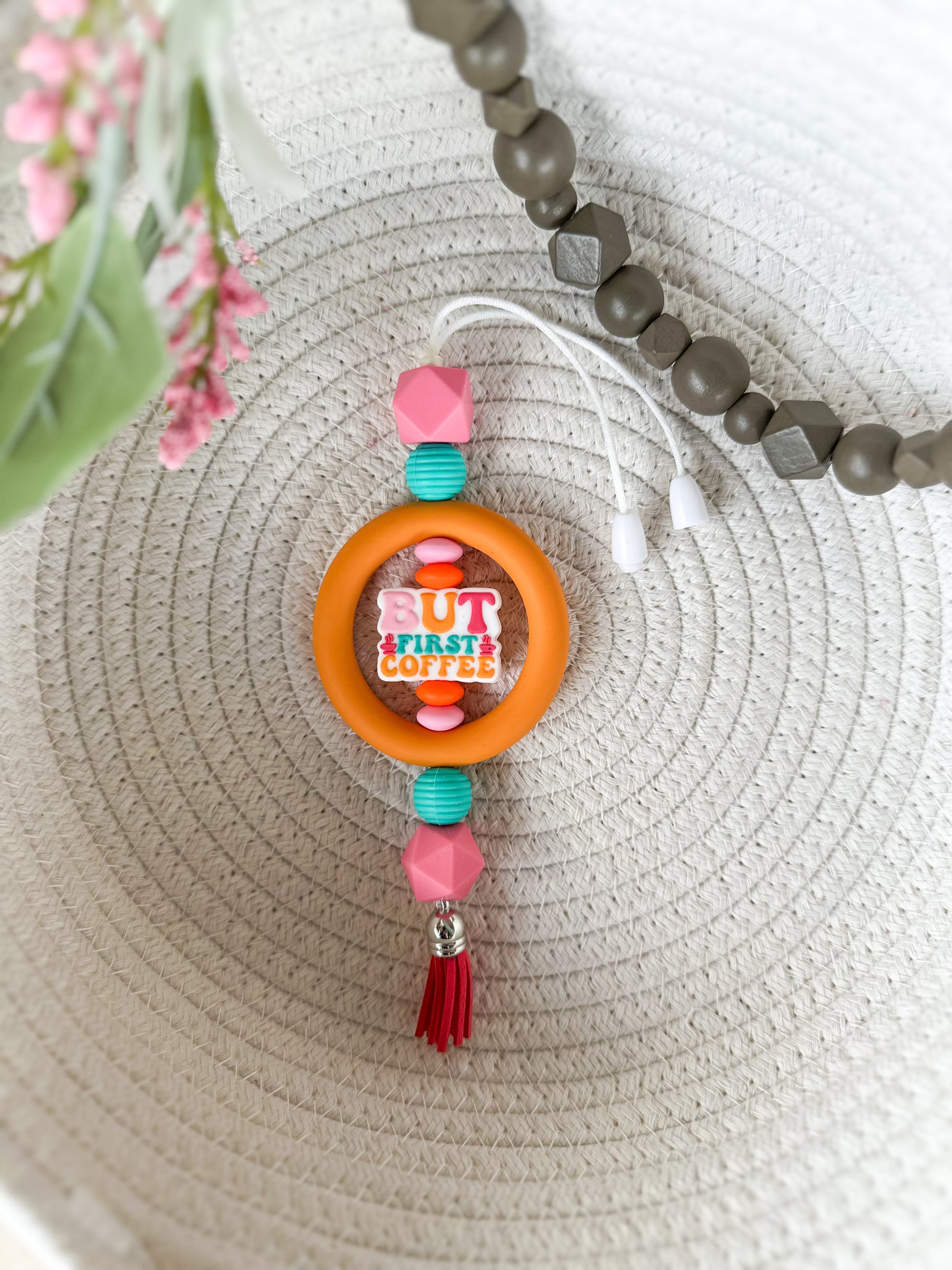 But First Coffee James and Jane Co Cute Hand Made Car Charm Rearview Mirror Ornament