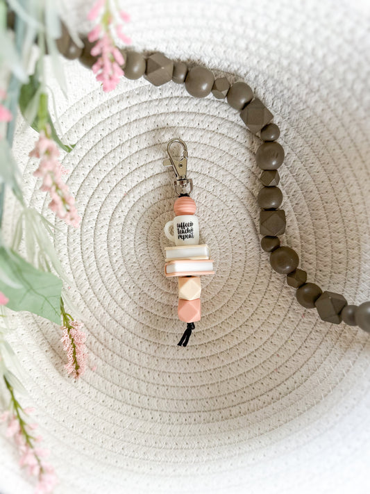 James and Jane Co Coffee Teach Repeat Cute Hand Made Keychain