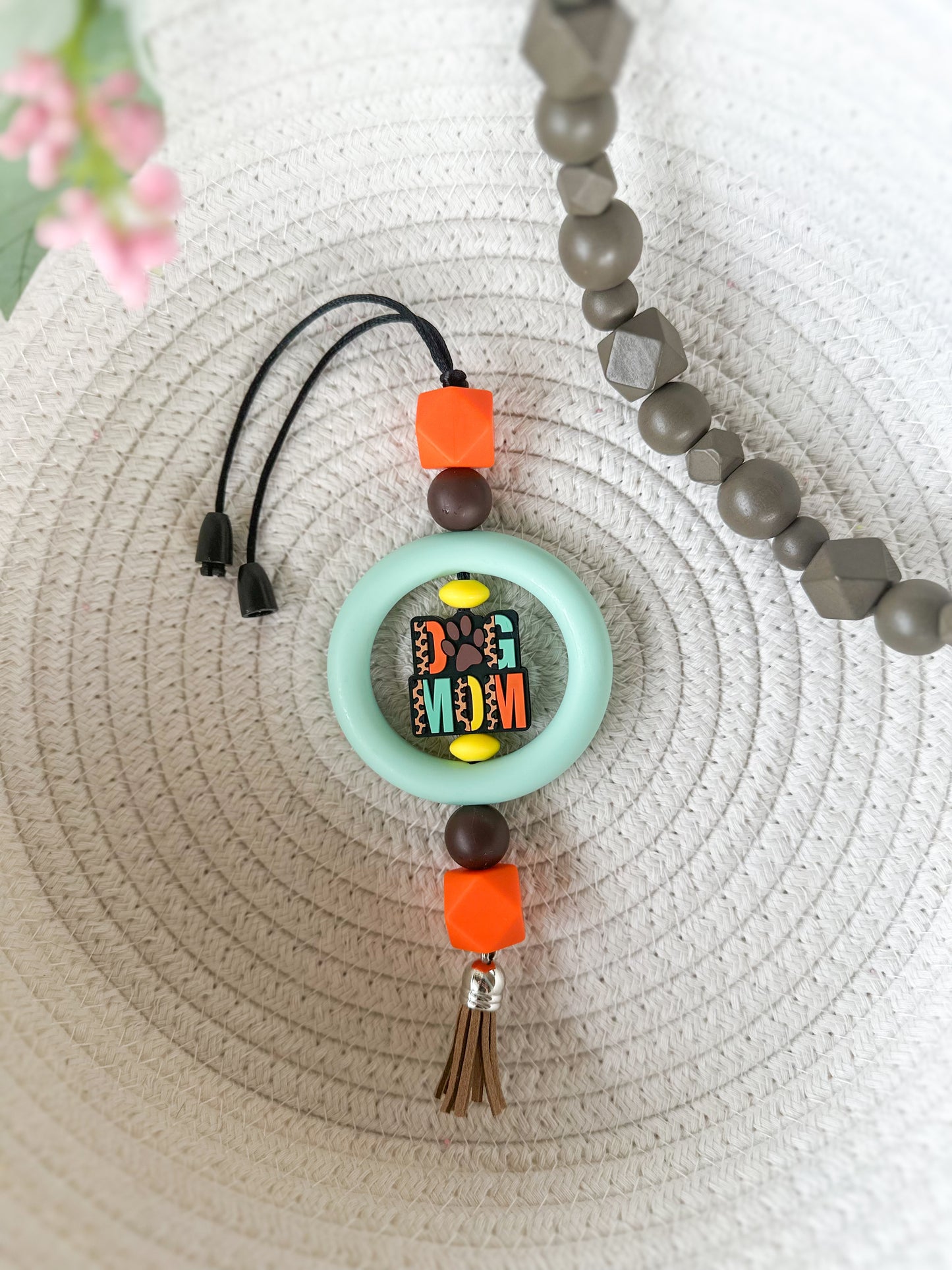 James and Jane Co Dog Mom (Dark) Car Charm Cute Hand Made Car Charm  Rearview Mirror Ornament