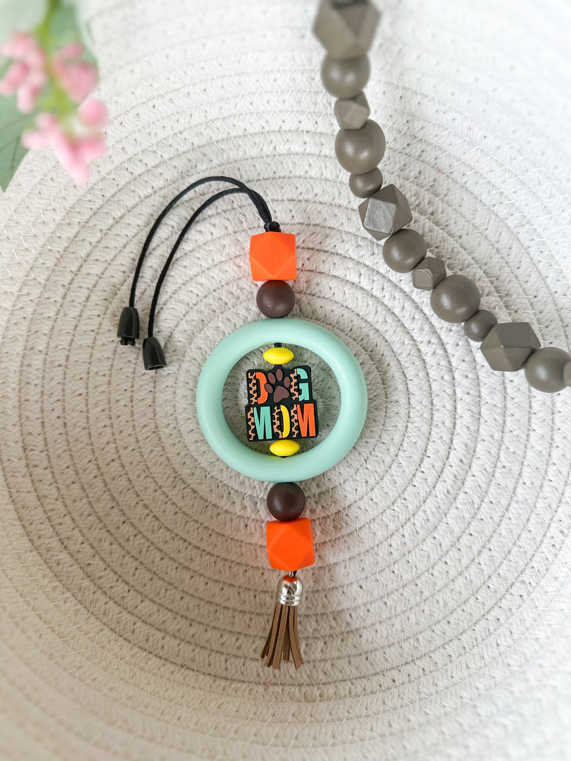 James and Jane Co Dog Mom (Dark) Car Charm Cute Hand Made Car Charm  Rearview Mirror Ornament