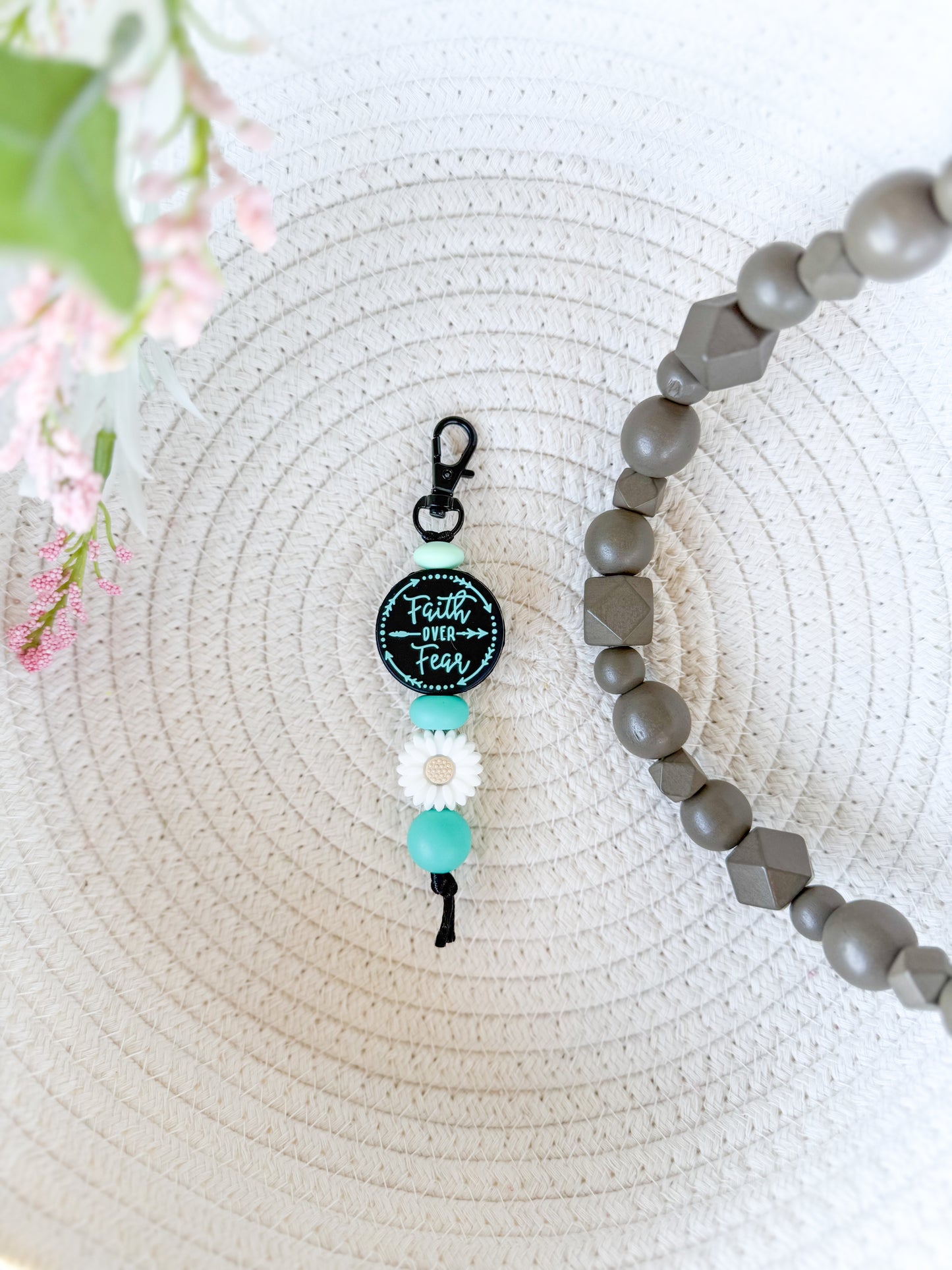 Faith Over Fear (Teal) Spiritual Hand Made Keychain James and Jane Co