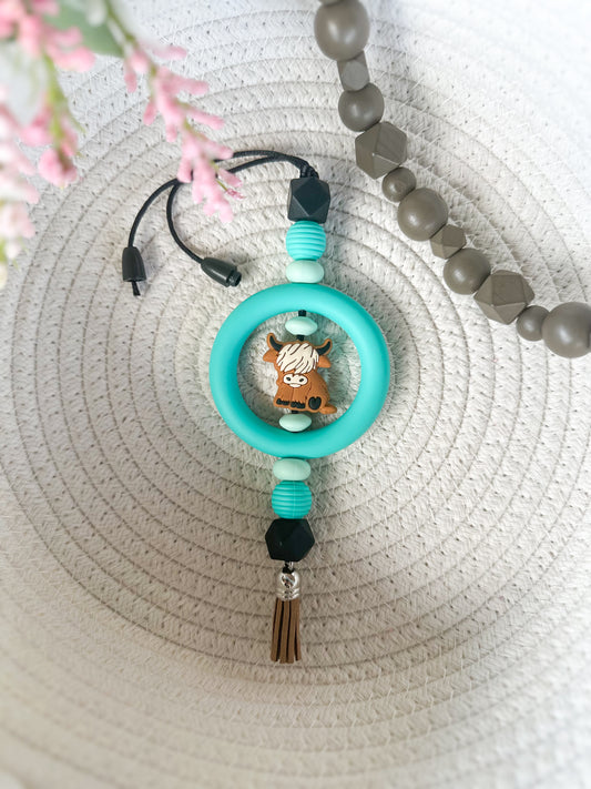 James and Jane Co Highland Cutie (Teal) Car Charm Cute Hand Made Car Charm  Rearview Mirror Ornament