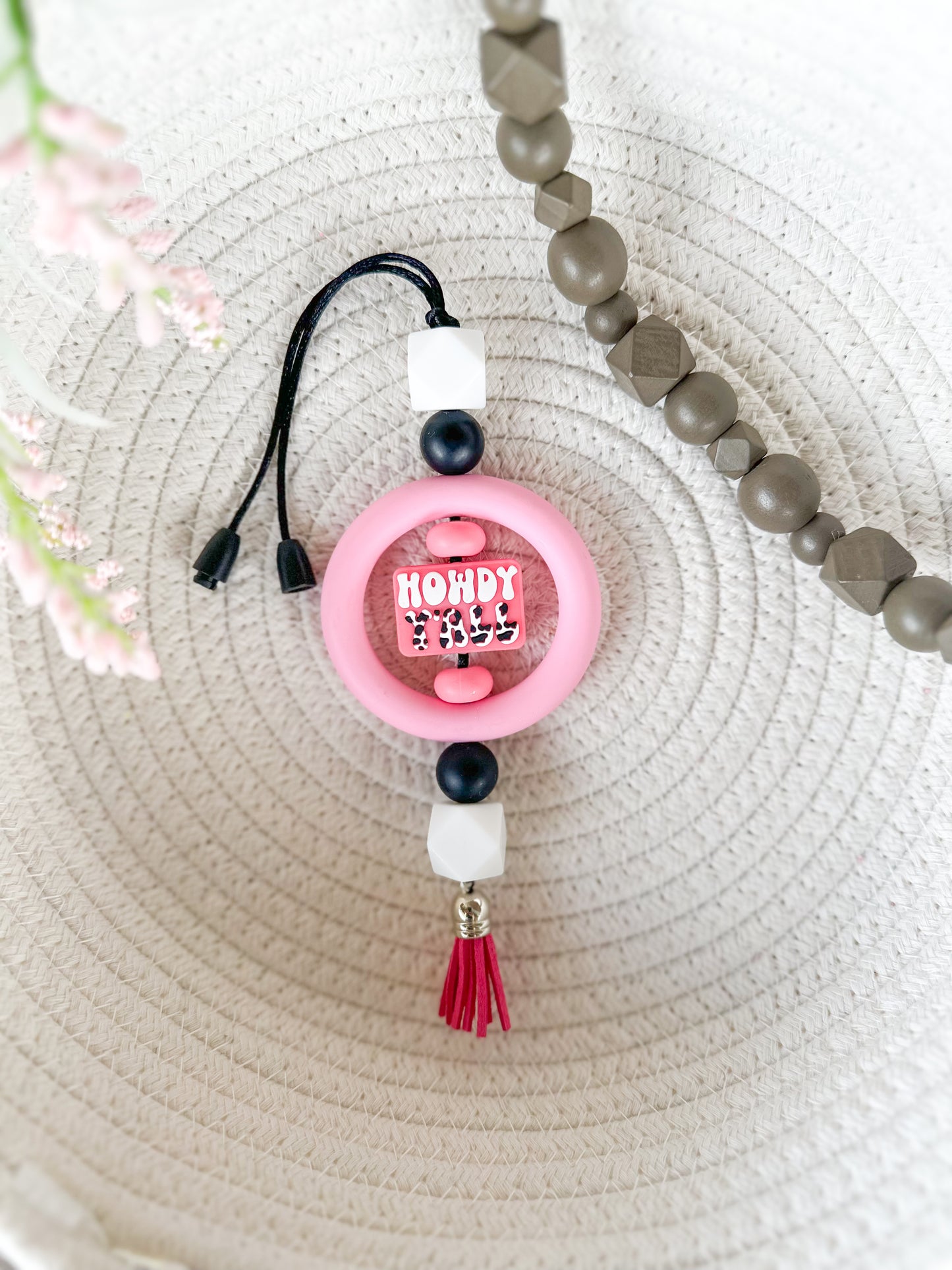 James  & Jane Co Howdy Y’all (Pink) Car Charm Cute Hand Made Car Charm  Rearview Mirror Ornament