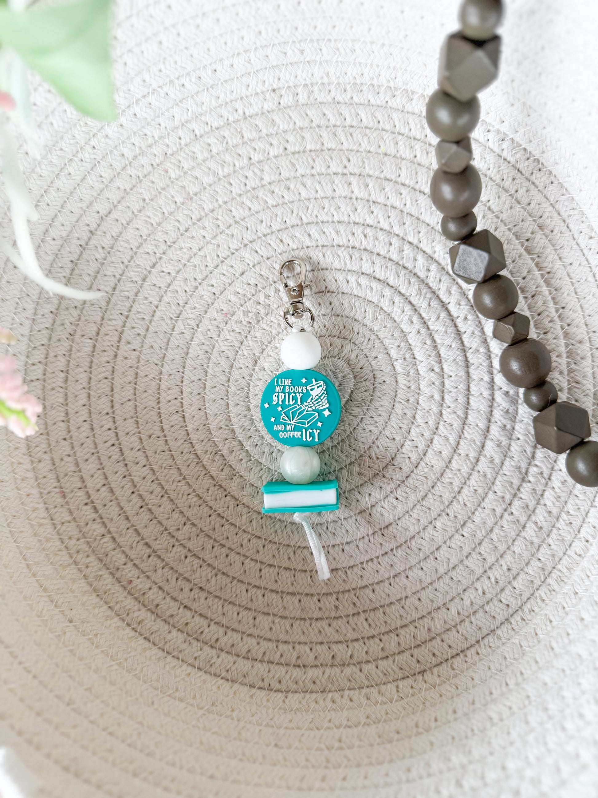 Books Spicy & Coffee Icy (Teal) Keychain James and Jane Co. Cute Hand Made Book Bookworm Reader