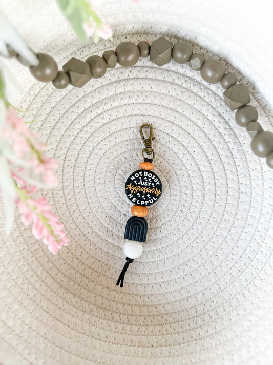 James and Jane Co Not Bossy Just Aggressively Helpful (Black) Keychain Cute Hand Made Keychain