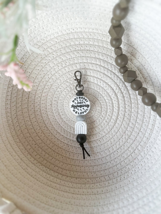 James and Jane Co Not Bossy Just Aggressively Helpful (White) Keychain Cute Hand Made Keychain
