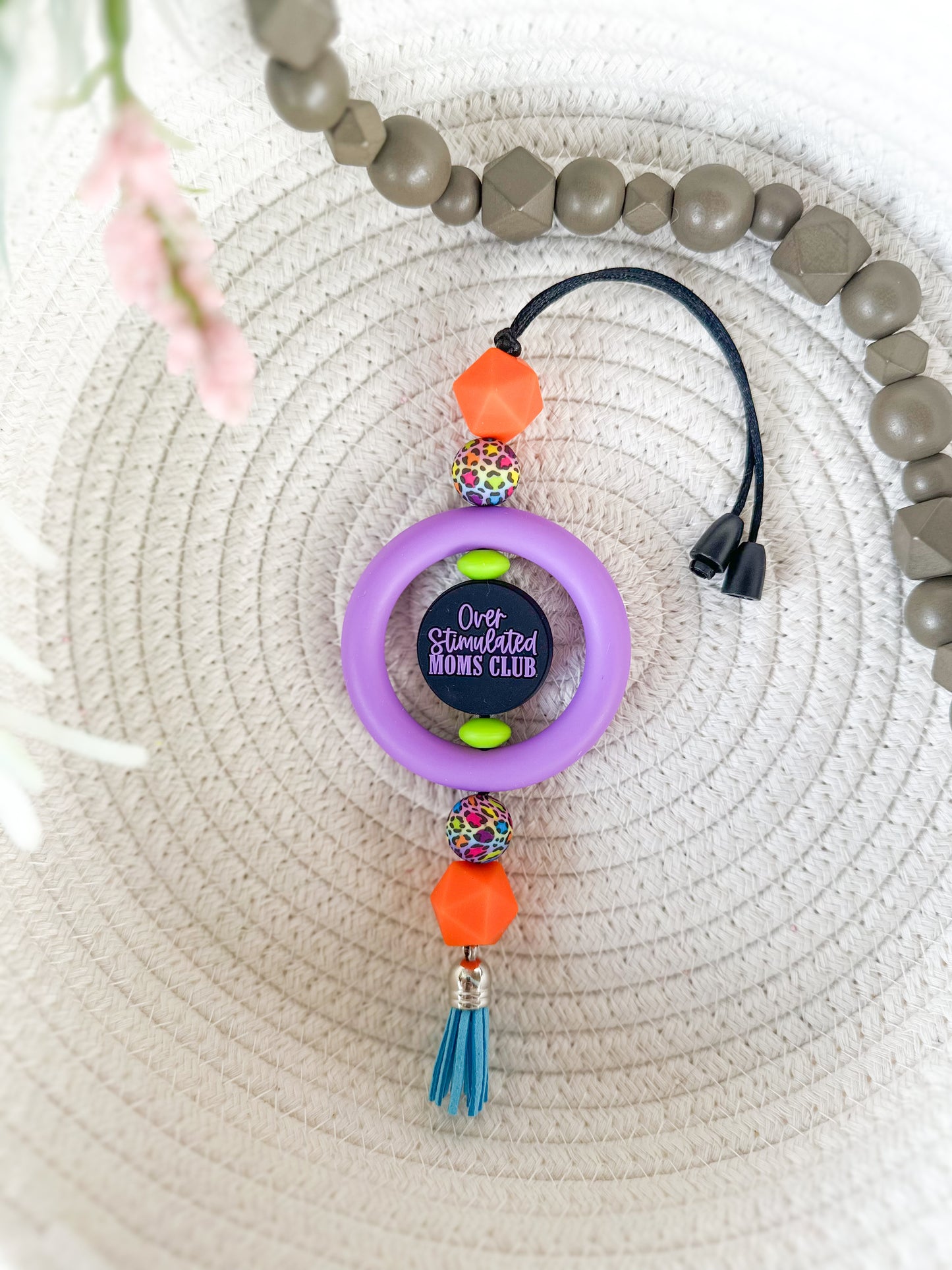 James and Jane Co Overstimulated Mom’s Club (Vibrant) Car Charm Cute Hand Made Car Charm  Rearview Mirror Ornament