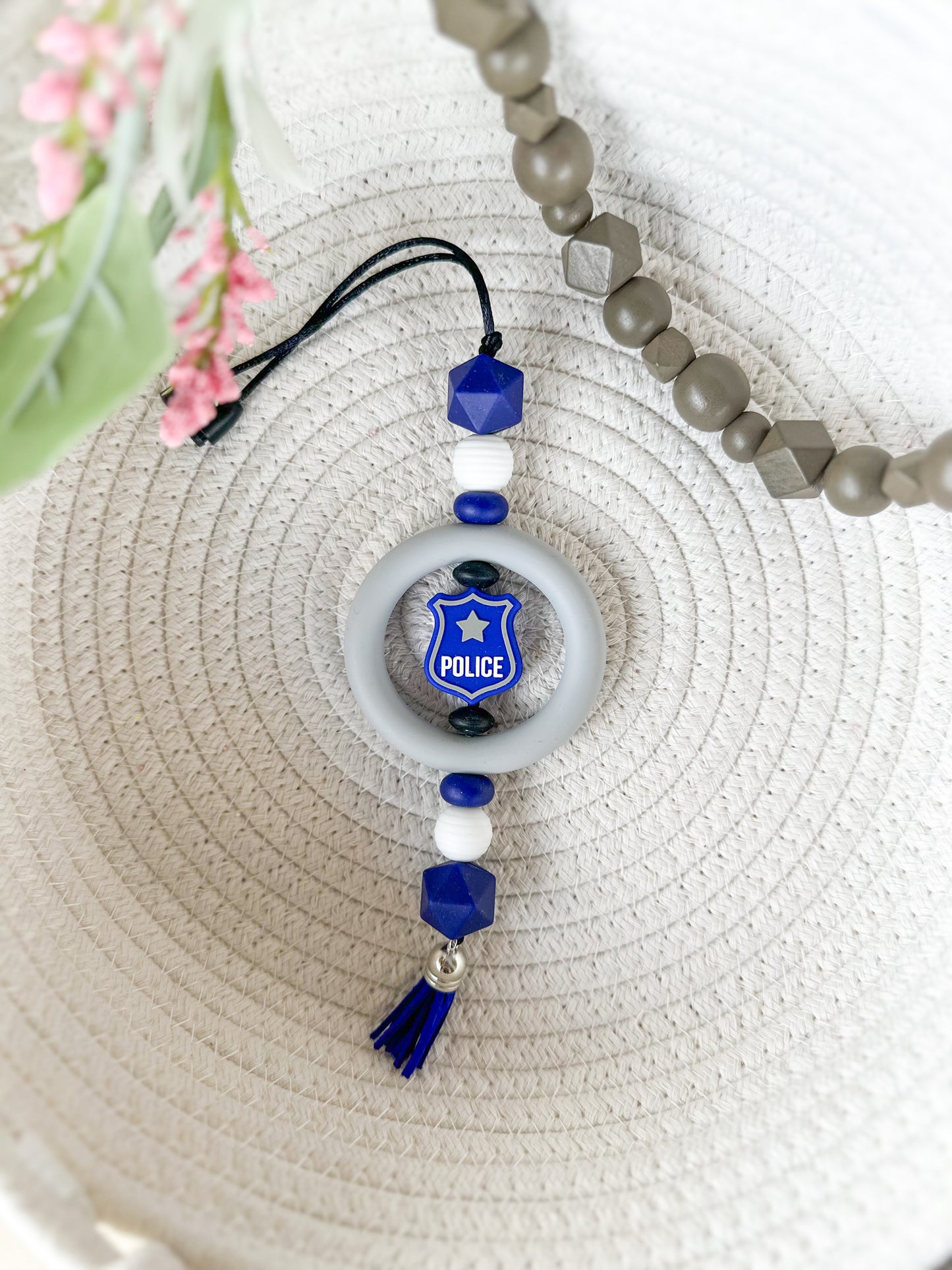 James and Jane Co Rearview Responder Cute Hand Made Car Charm  Rearview Mirror Ornament Police Law Enforcement