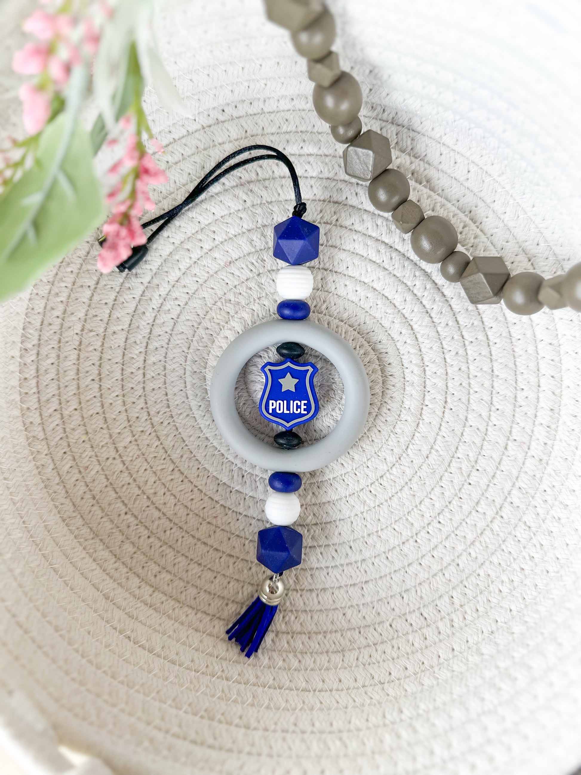 James and Jane Co Rearview Responder Cute Hand Made Car Charm  Rearview Mirror Ornament Police Law Enforcement