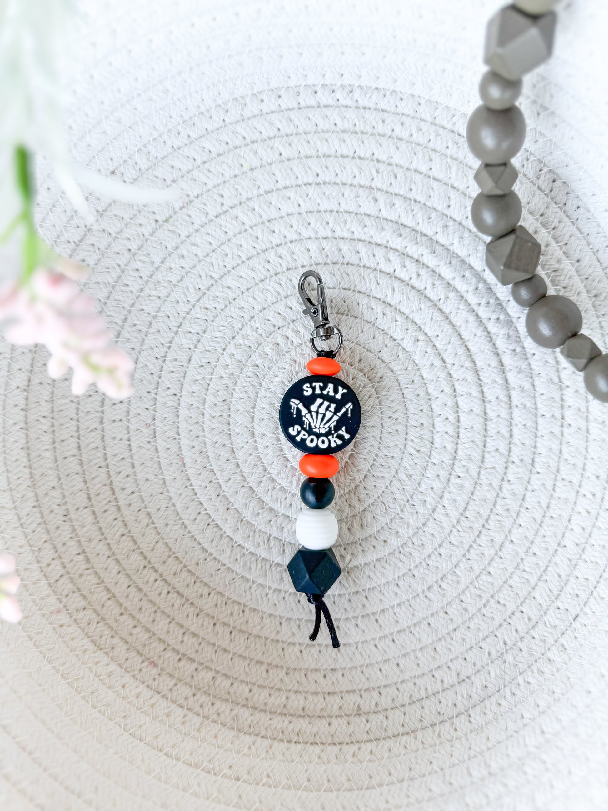 Stay Spooky Cute Hand Made Skeleton Keychain James and Jane Co Halloween
