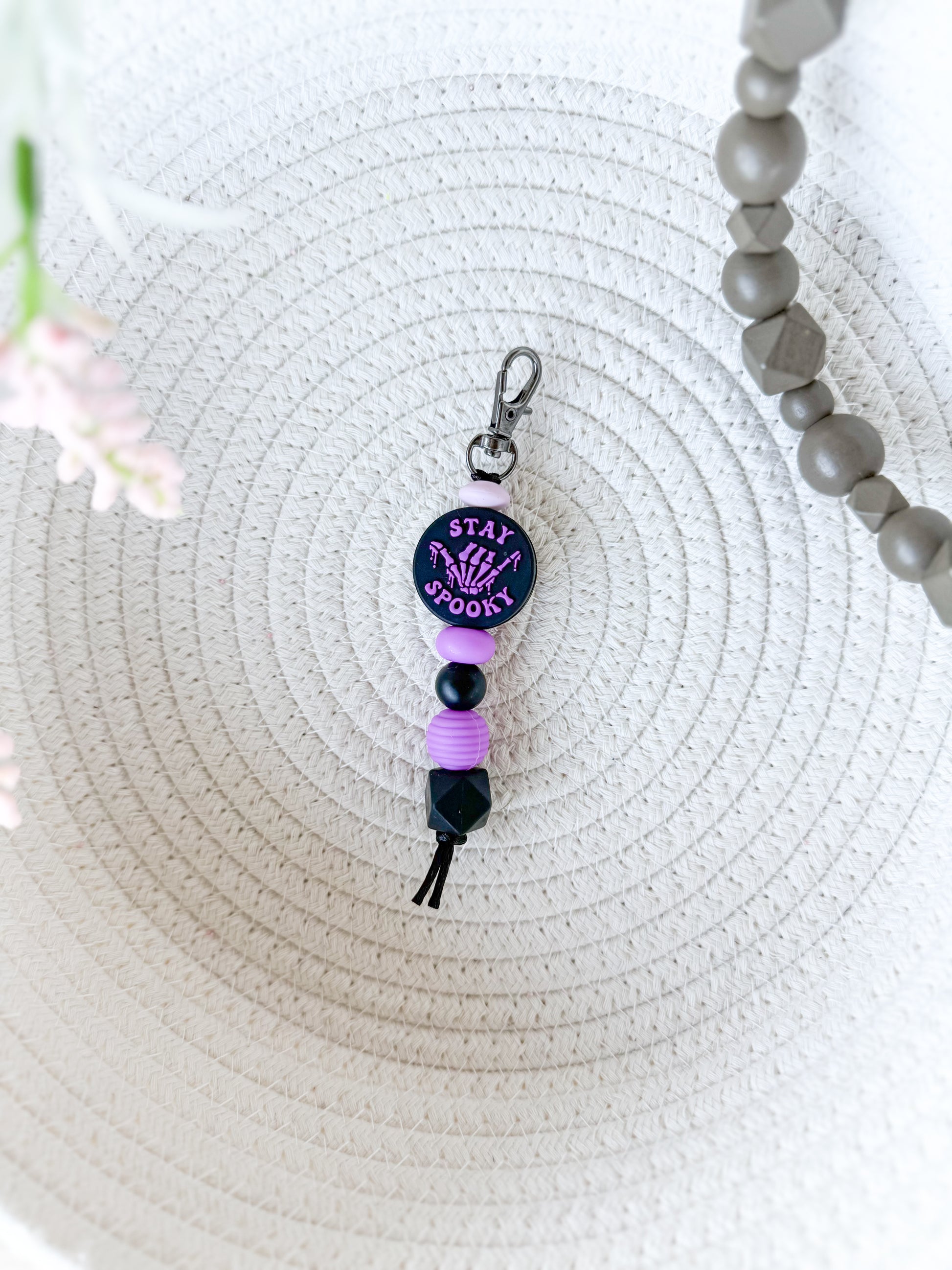 Stay Spooky (Purple) Cute Hand Made Skeleton Keychain James and Jane Co