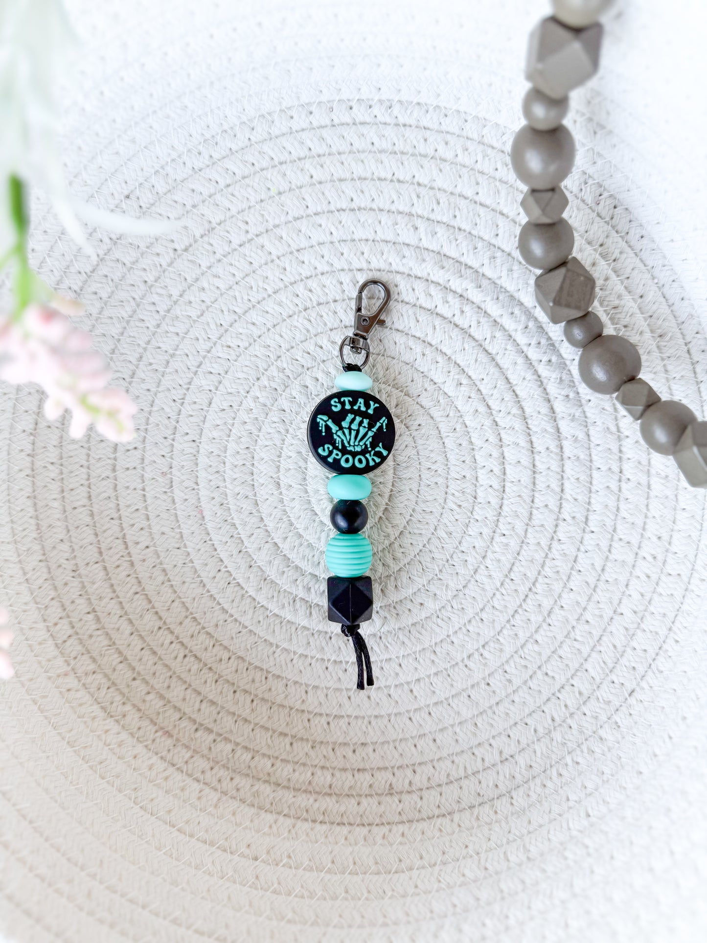 Stay Spooky (Teal) Cute Hand Made Skeleton Keychain James and Jane Co