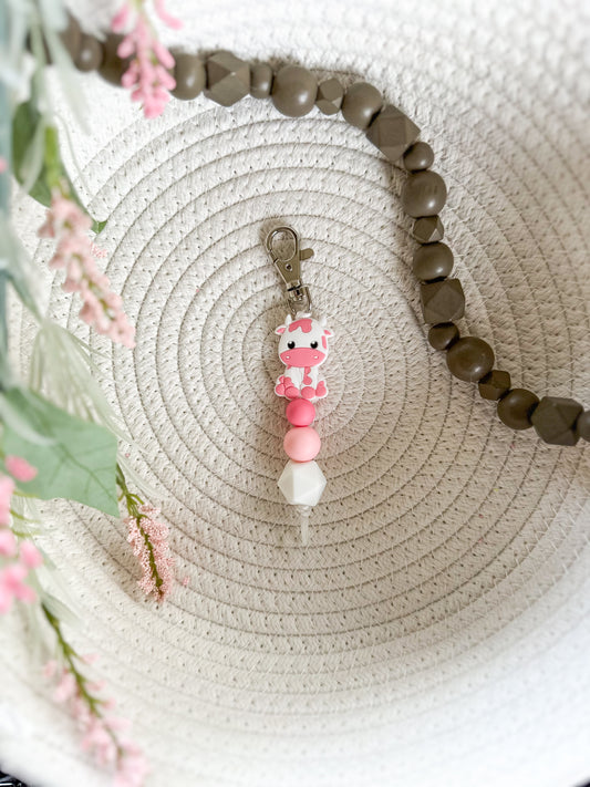 James and Jane Co Strawberry Milkshake Cute Hand Made Keychain Cow