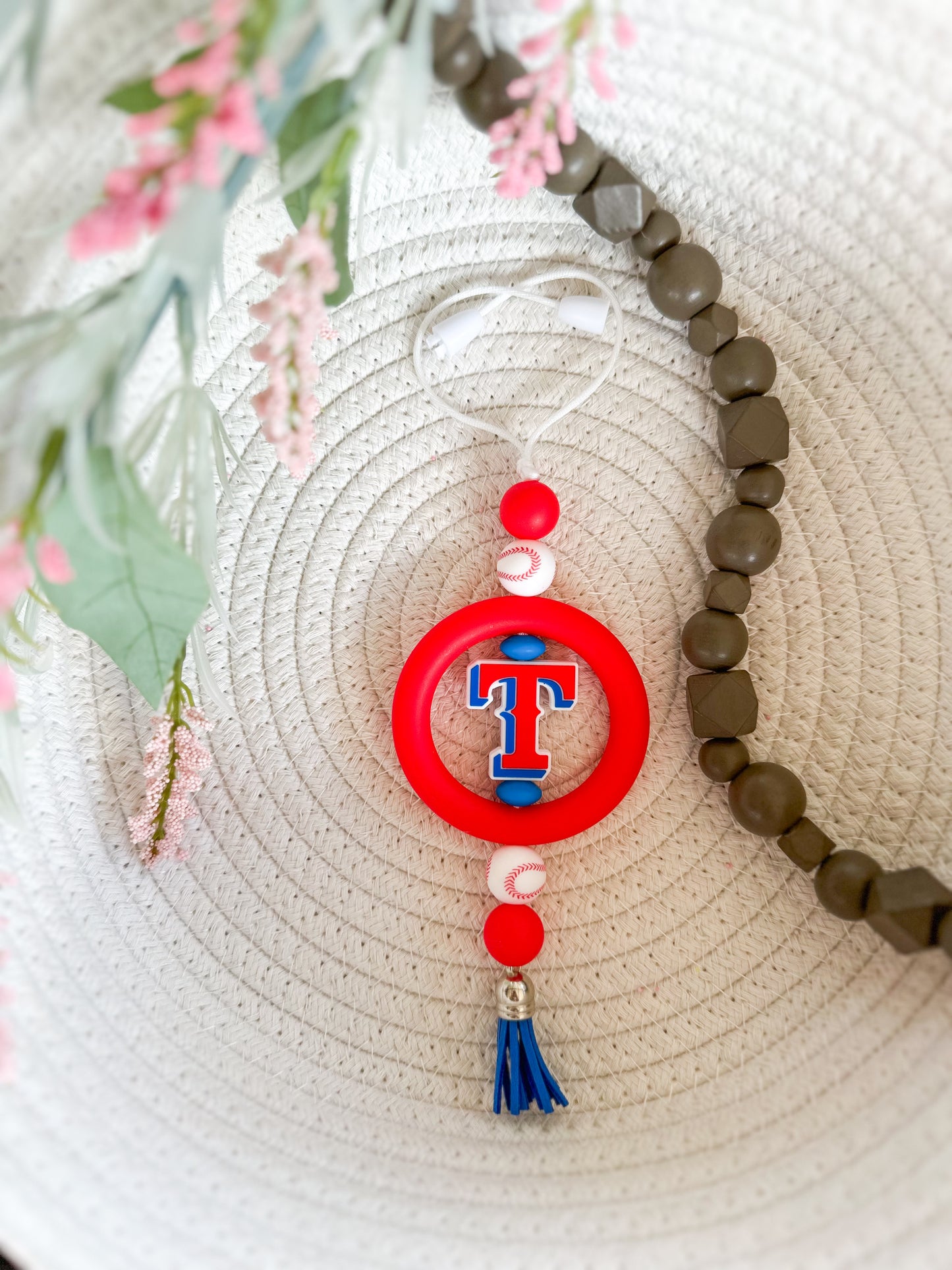 James and Jane Co Texas Rangers Hand Made Car Charm  Rearview Mirror Ornament Baseball